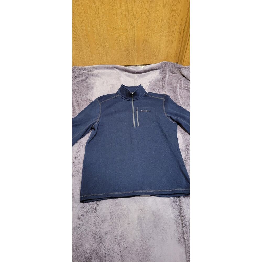 Eddie Bauer Sweater Mens Large Blue 1/4 Zip Fleece Mock Neck Pullover Knit